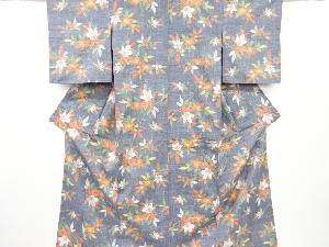 草花模様織り出し手織り紬着物